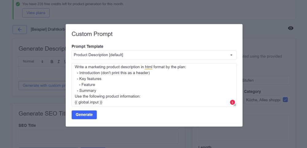 Generating content with custom prompt