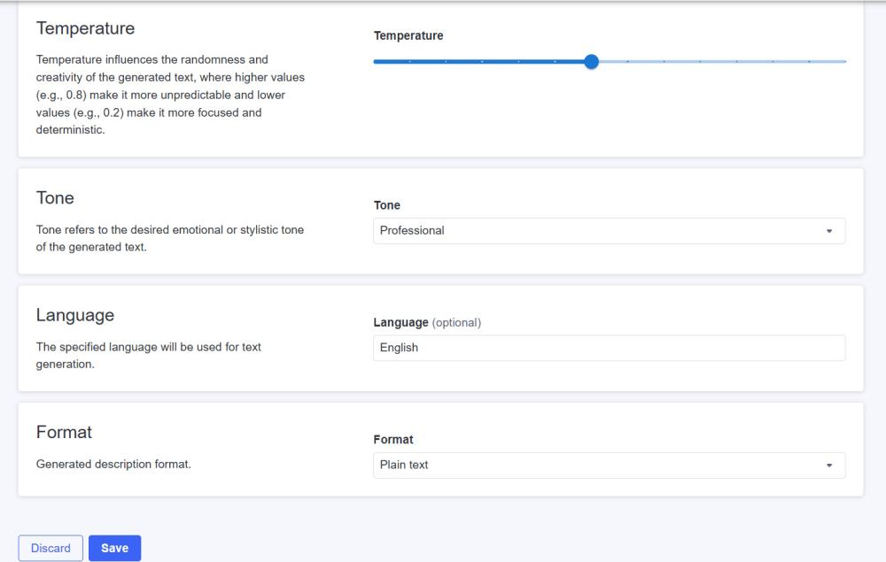 General settings - tone, language, format and temperature