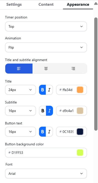Appearance configuration - BigCommerce Countdown Timer