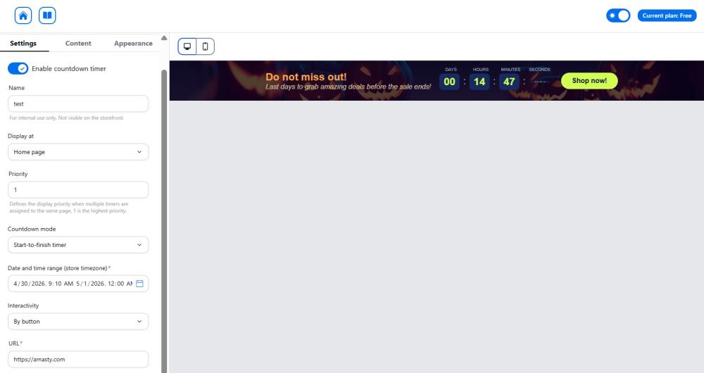 Timer configuration interface