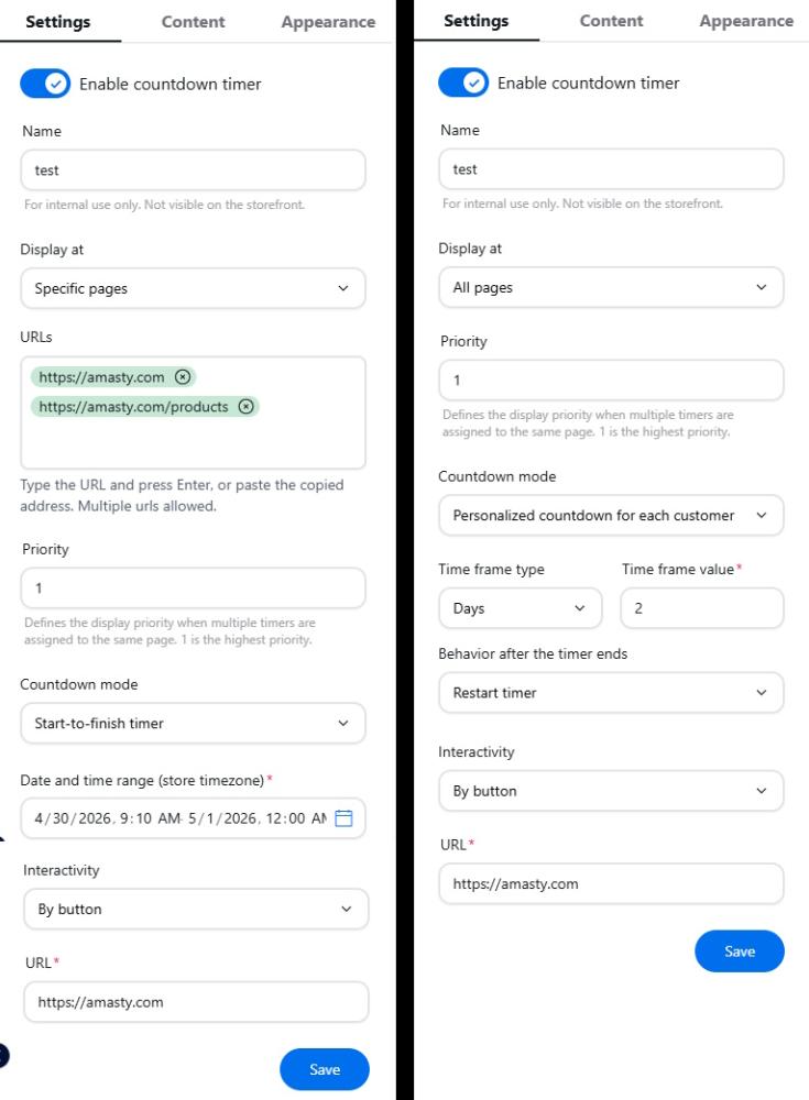 BigCommerce Countdown Settings