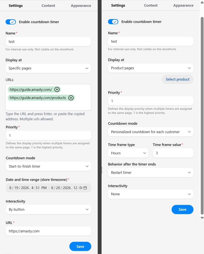 BigCommerce Countdown Settings