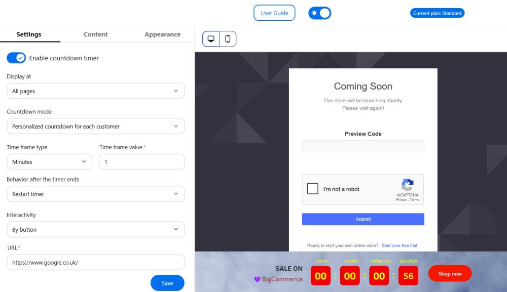 BigCommerce Countdown Settings