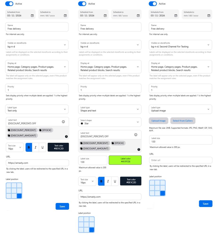 Settings tab options