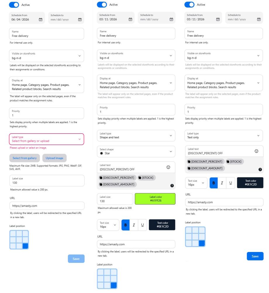 Settings tab options
