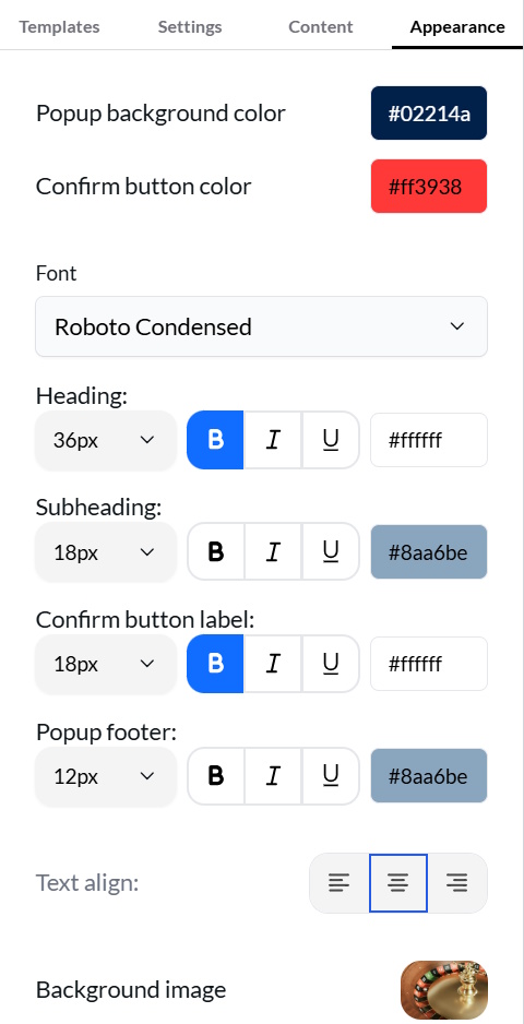 Appearance tab