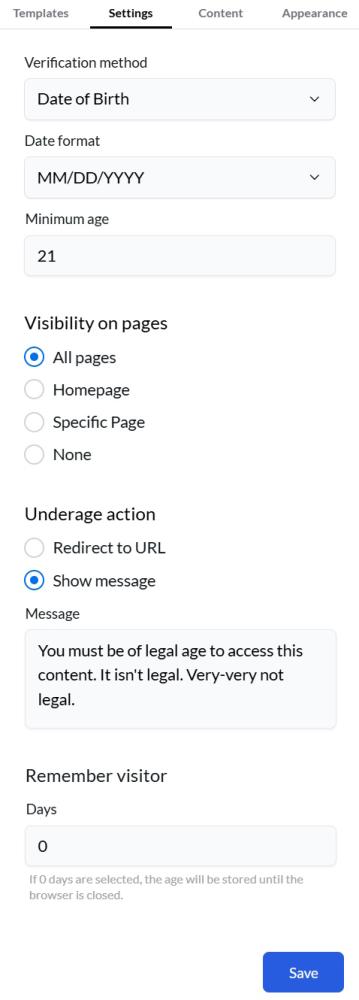 Settings tab