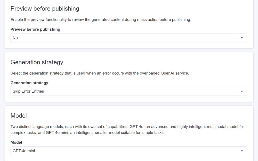 settings of ChatGPT app for Ecwid