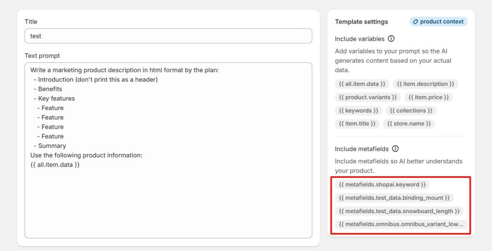 Metafields variables