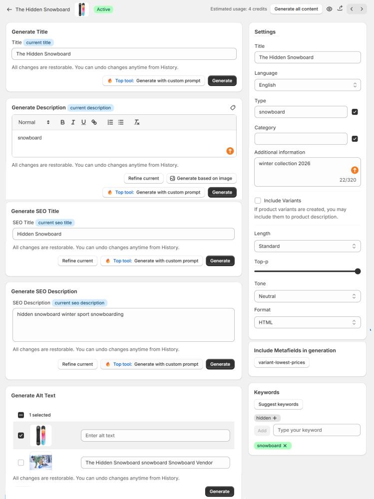 Product content generation