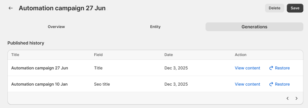 Automation campains grid