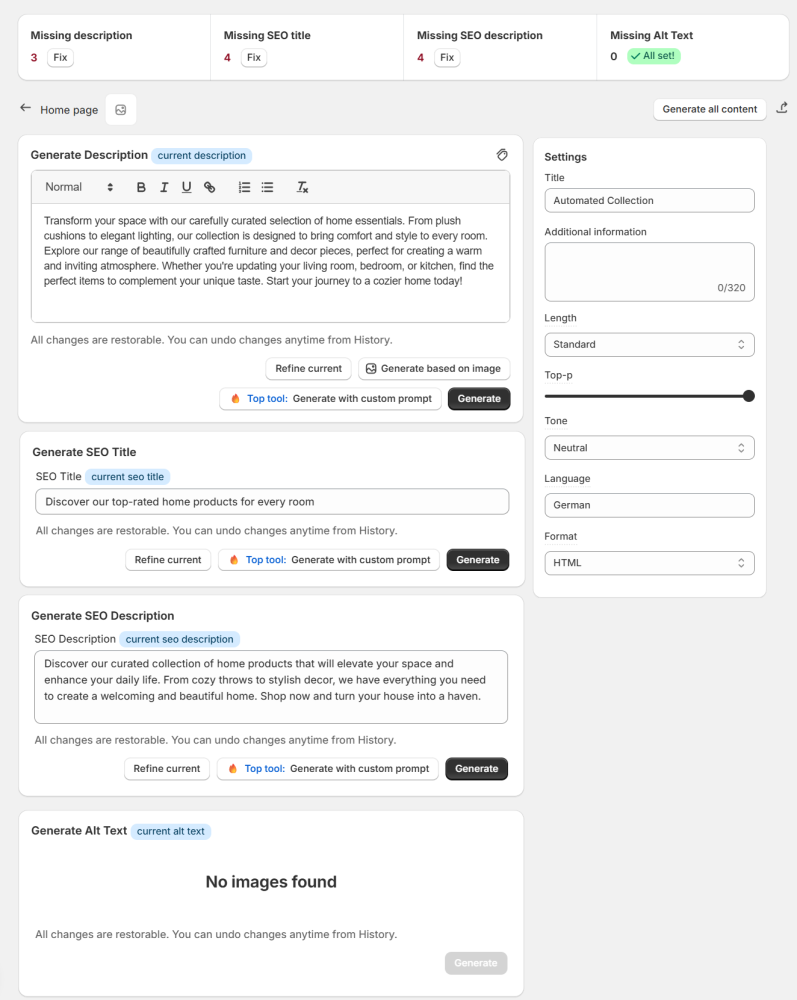 collection content generation