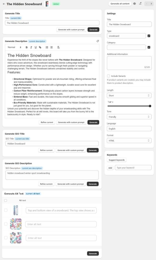Product content generation