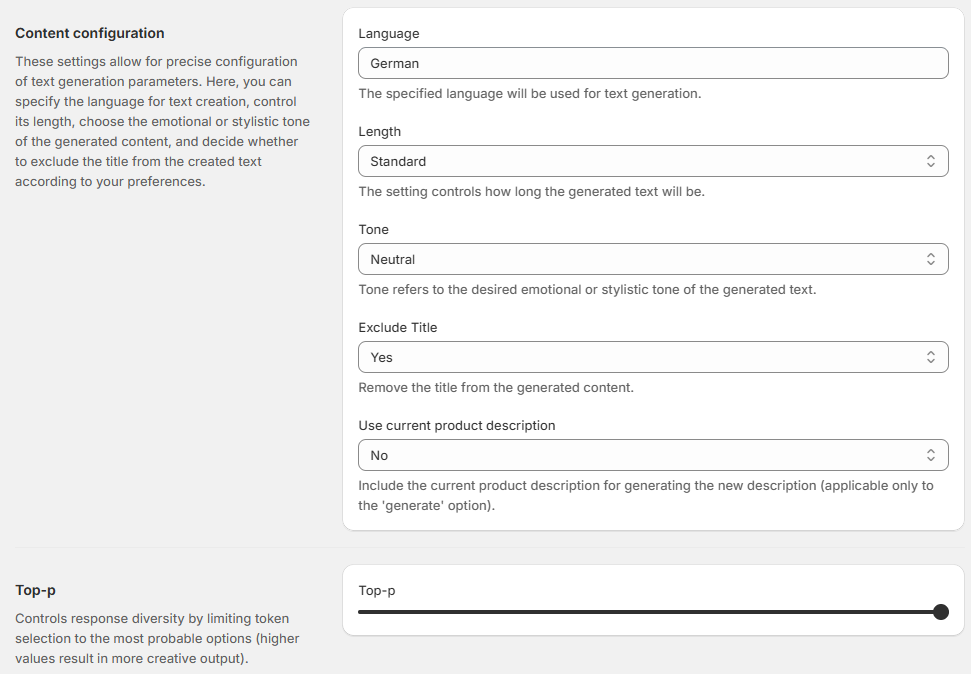 Content configuration