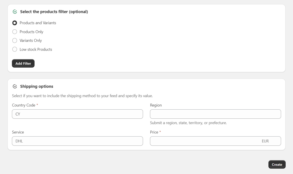 data feed configuration for integration with Google Merchant Center