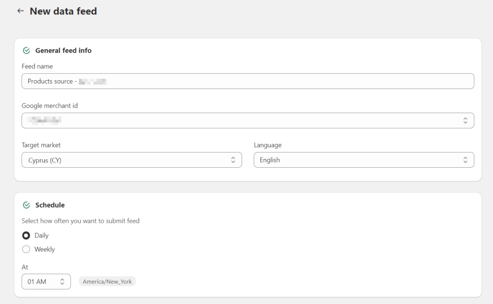 Data feed - connect to Geegle Merchant Center