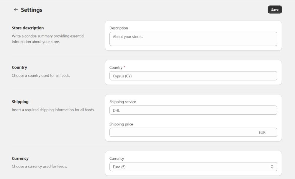 Store settings