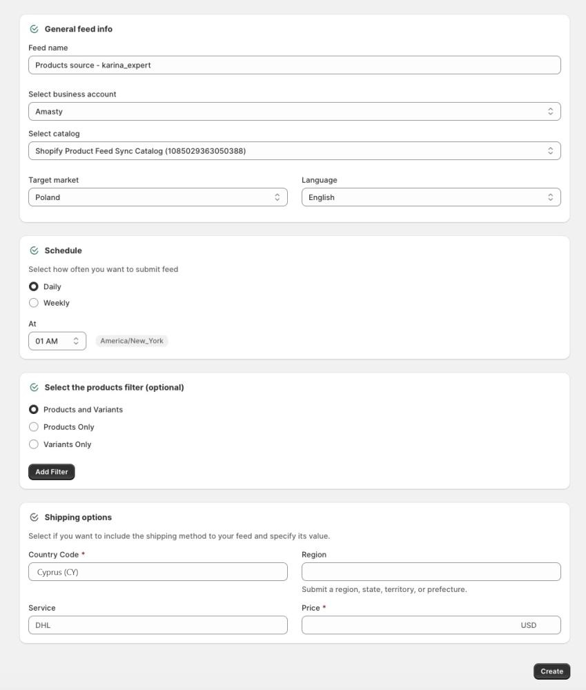 Feed creation via integration