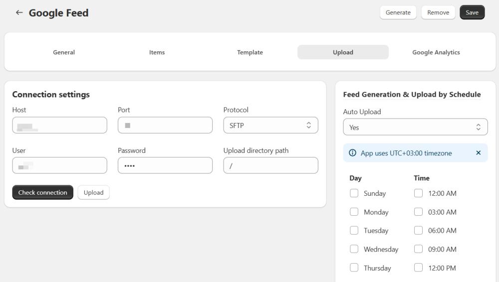 Upload feed via SFTP