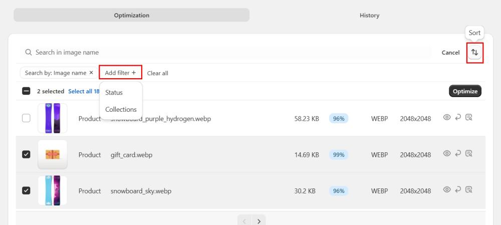 Image filter and sorting