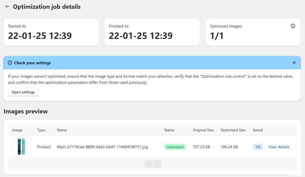 Optimization job details