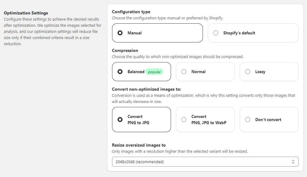 Optimization settings