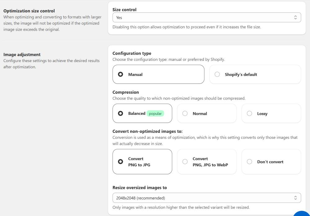 Optimization Settings for images