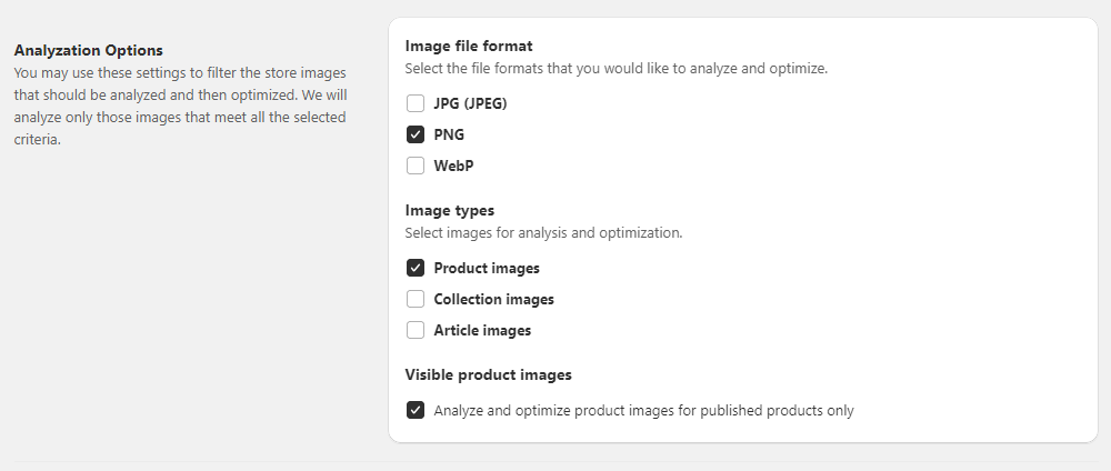 Analyzation settings