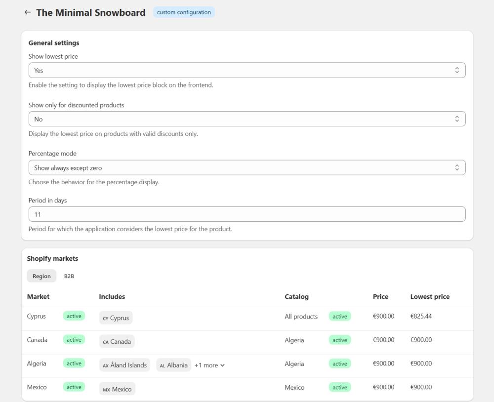 Individual product settings
