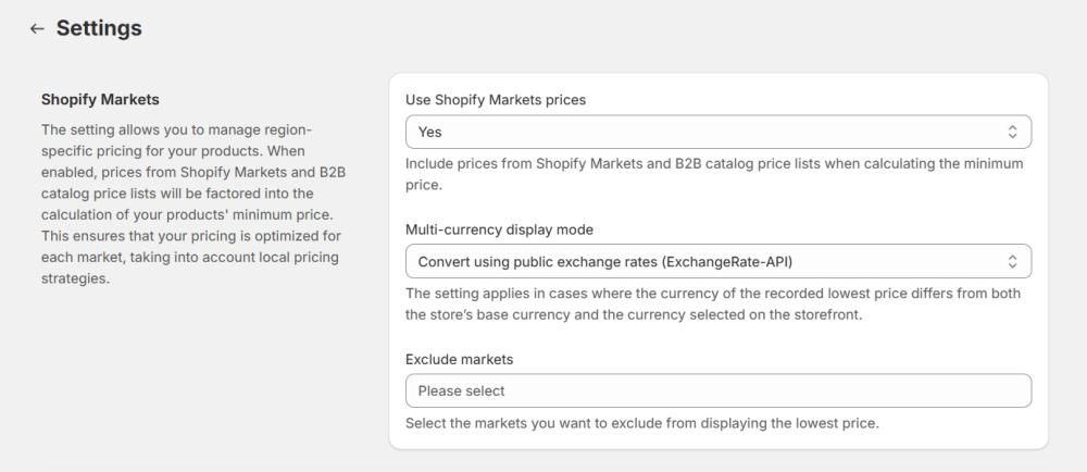 Lowest price block configuration for Shopify Markets and Catalogs
