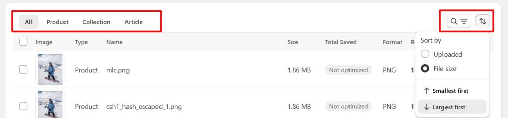 Image Sorting, Filter and Search