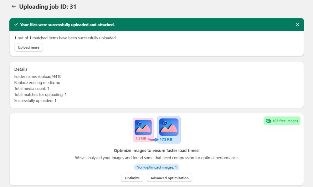 Uploading job finished