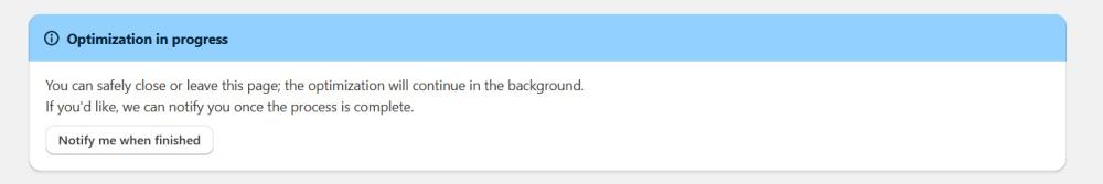 Notification upon image optimization process completion