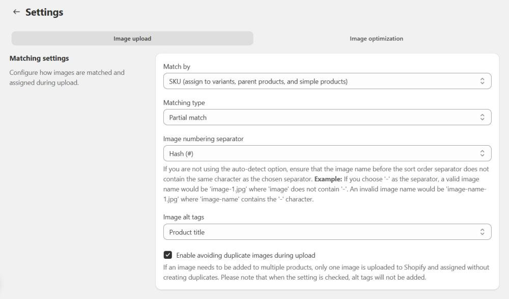 Settings page of PicManager