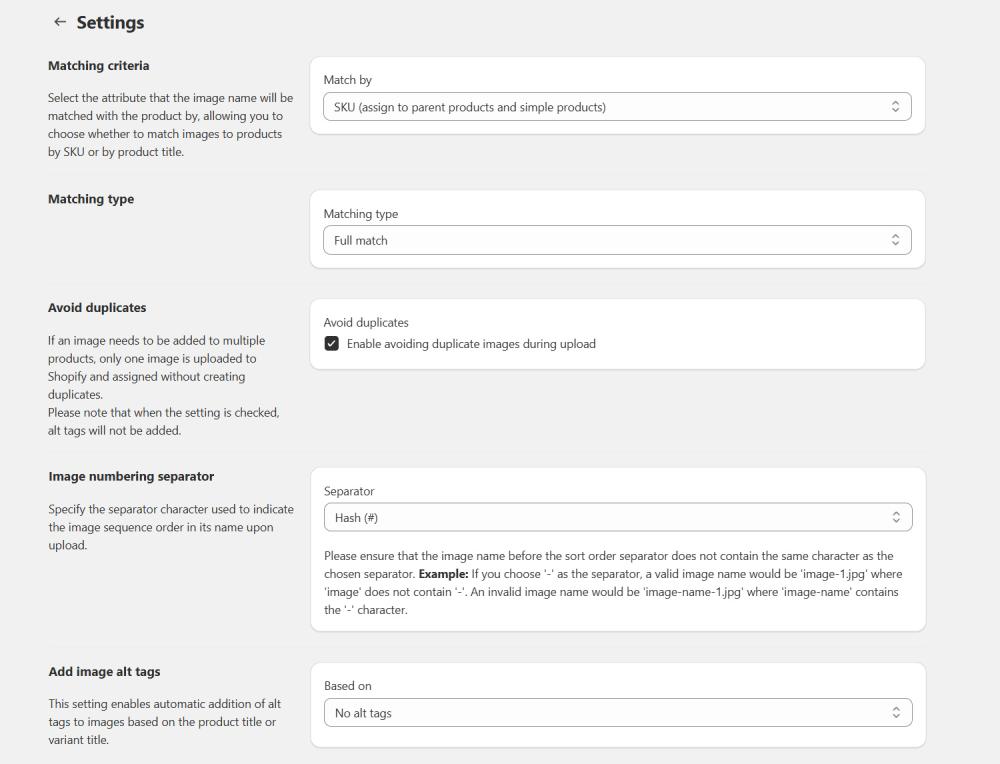 Settings page of PicManager