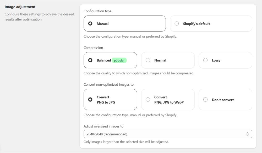 Image adjustment settings