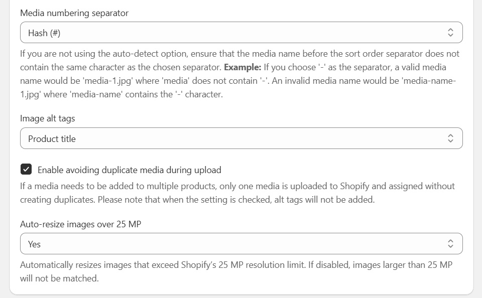 Settings - Media numbering separator
