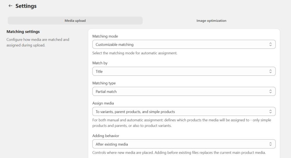 Settings page of PicManager
