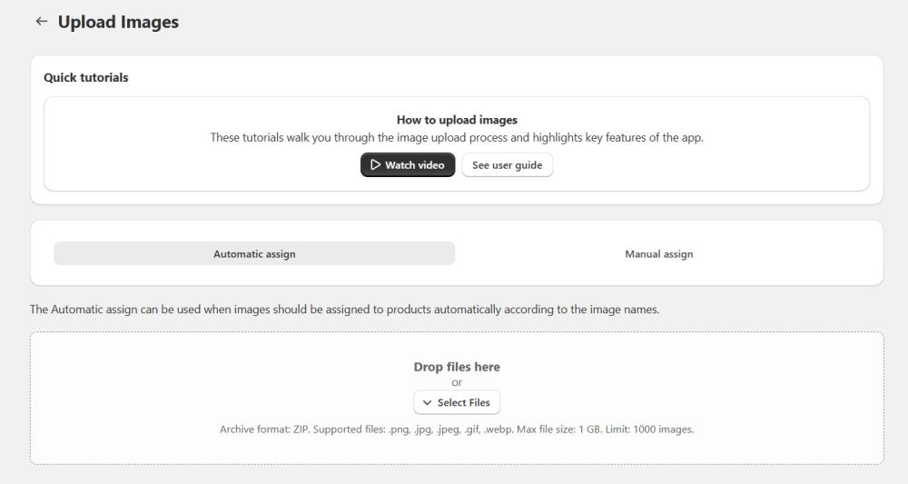 Upload Images page