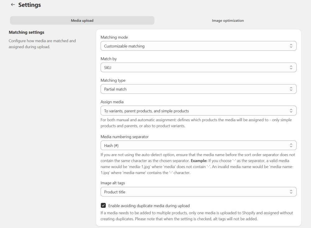 Settings page of PicManager