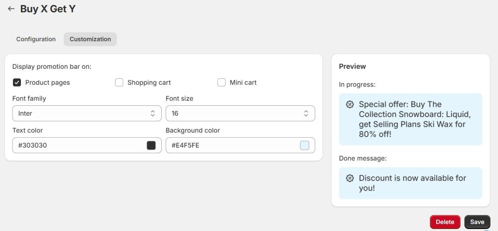 Progress bar customization tab