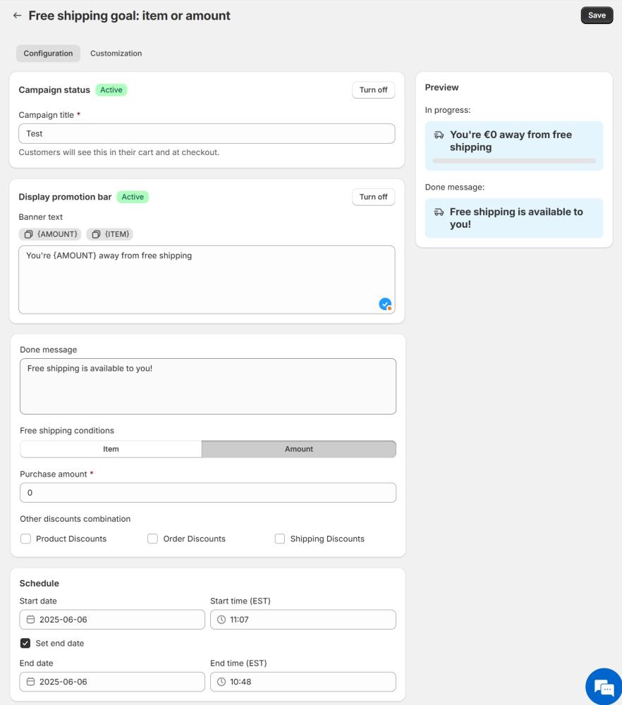 free shipping rule configuration