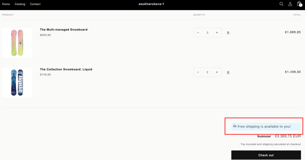 Free Shipping - Done message on the frontend
