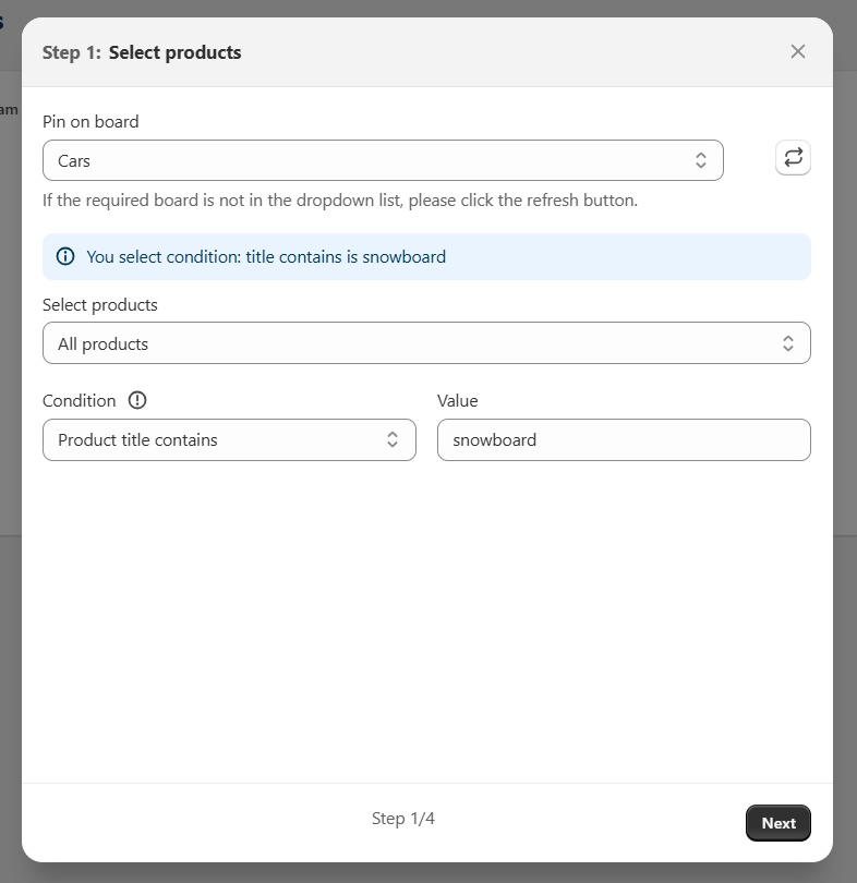 Specify products for social media automations