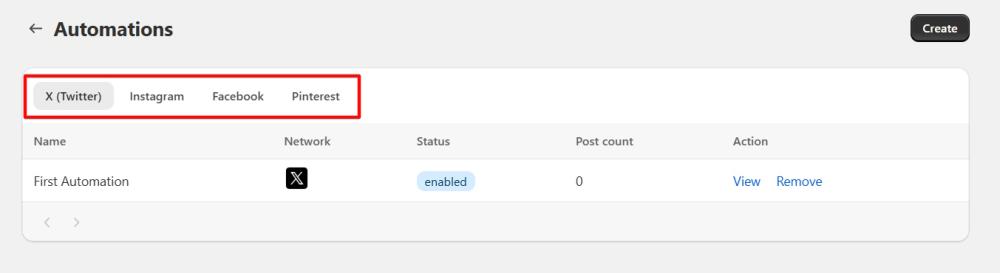 Automations grid - Social media shopify
