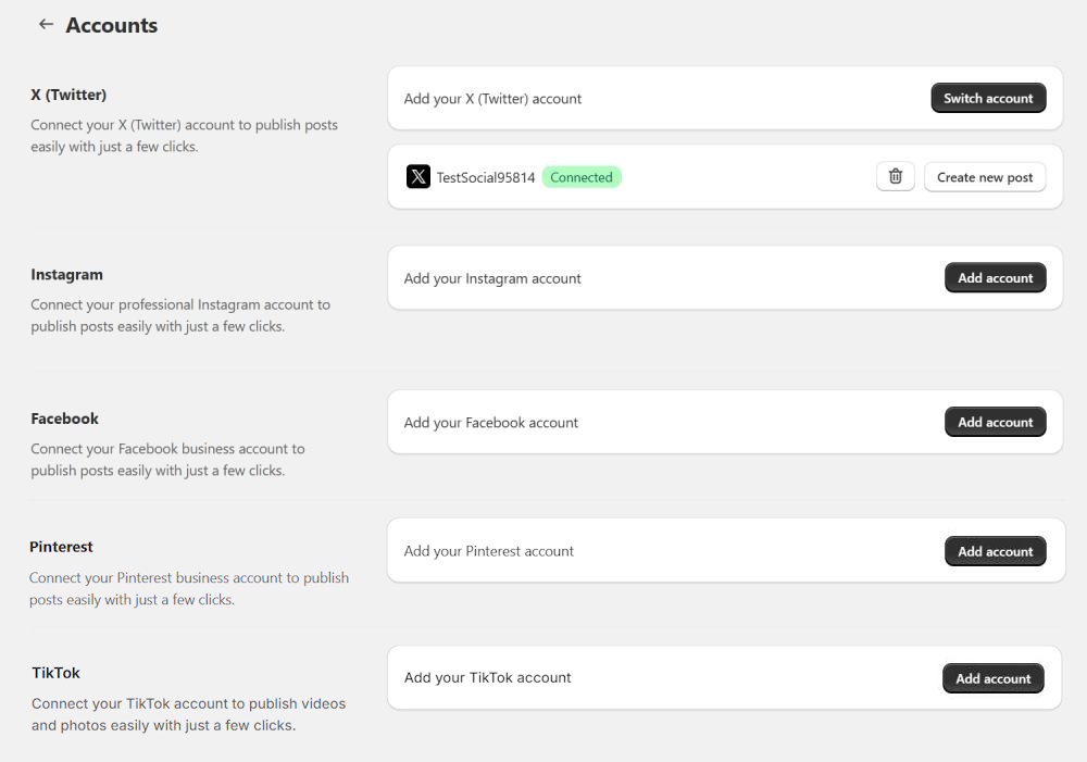 Add social media accounts