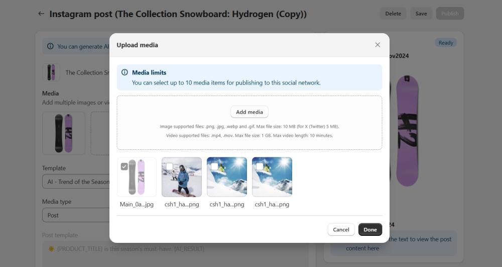 Upload media or select existing one