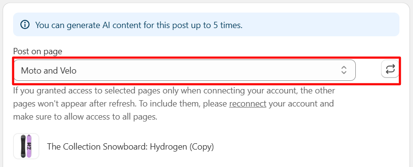Select Facebook page