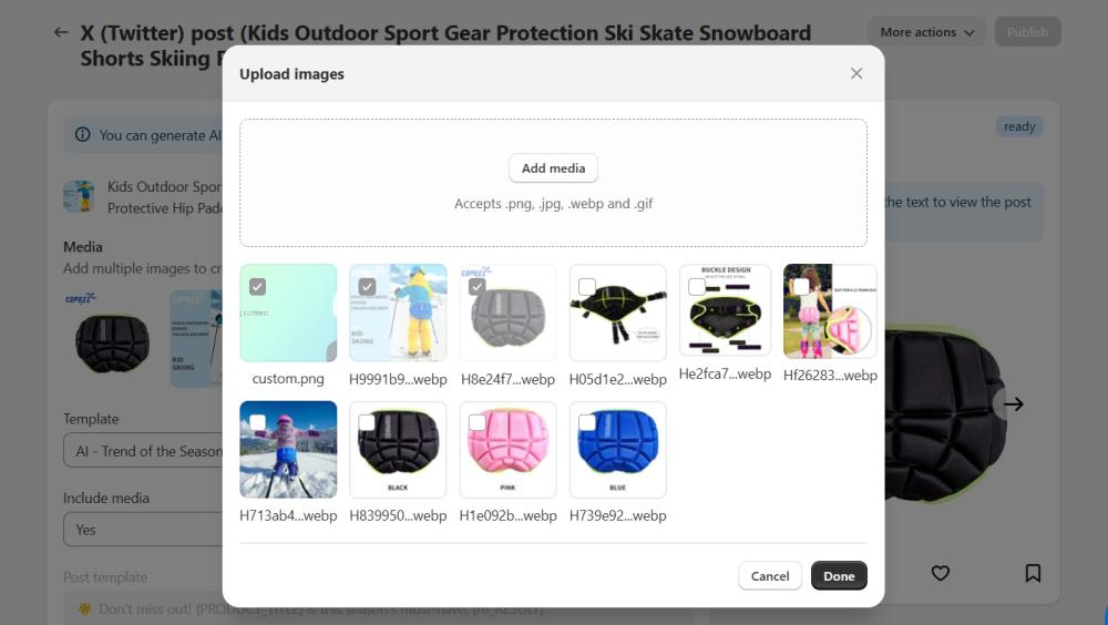 upload images and select multiple ones