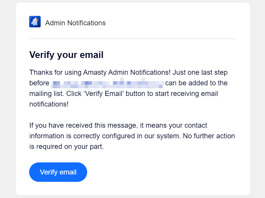 Email verification for Admin Notifications